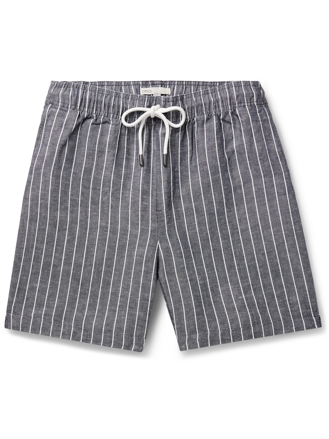 Onia - Air Straight-Leg Pinstriped Linen and Lyocell-Blend Drawstring Shorts - Men - Blue - L von Onia