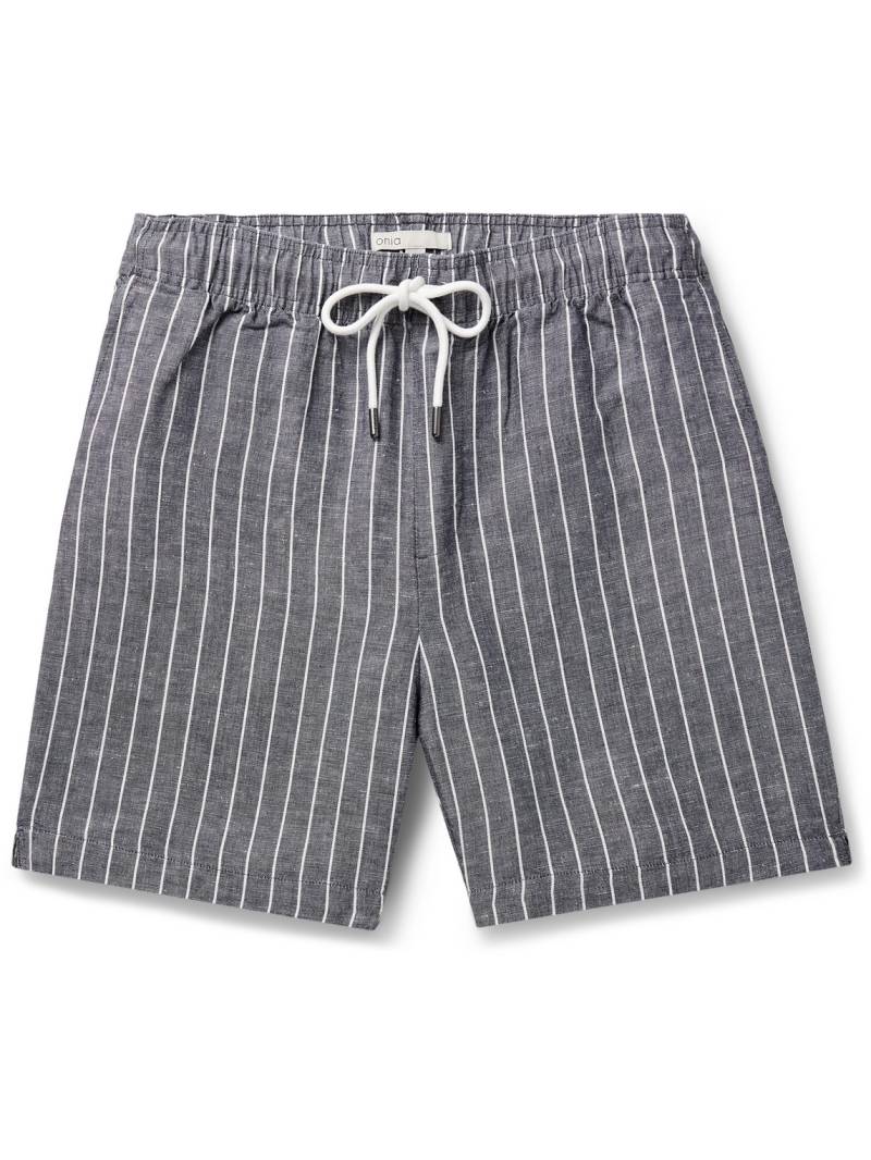 Onia - Air Straight-Leg Pinstriped Linen and Lyocell-Blend Drawstring Shorts - Men - Blue - XL von Onia