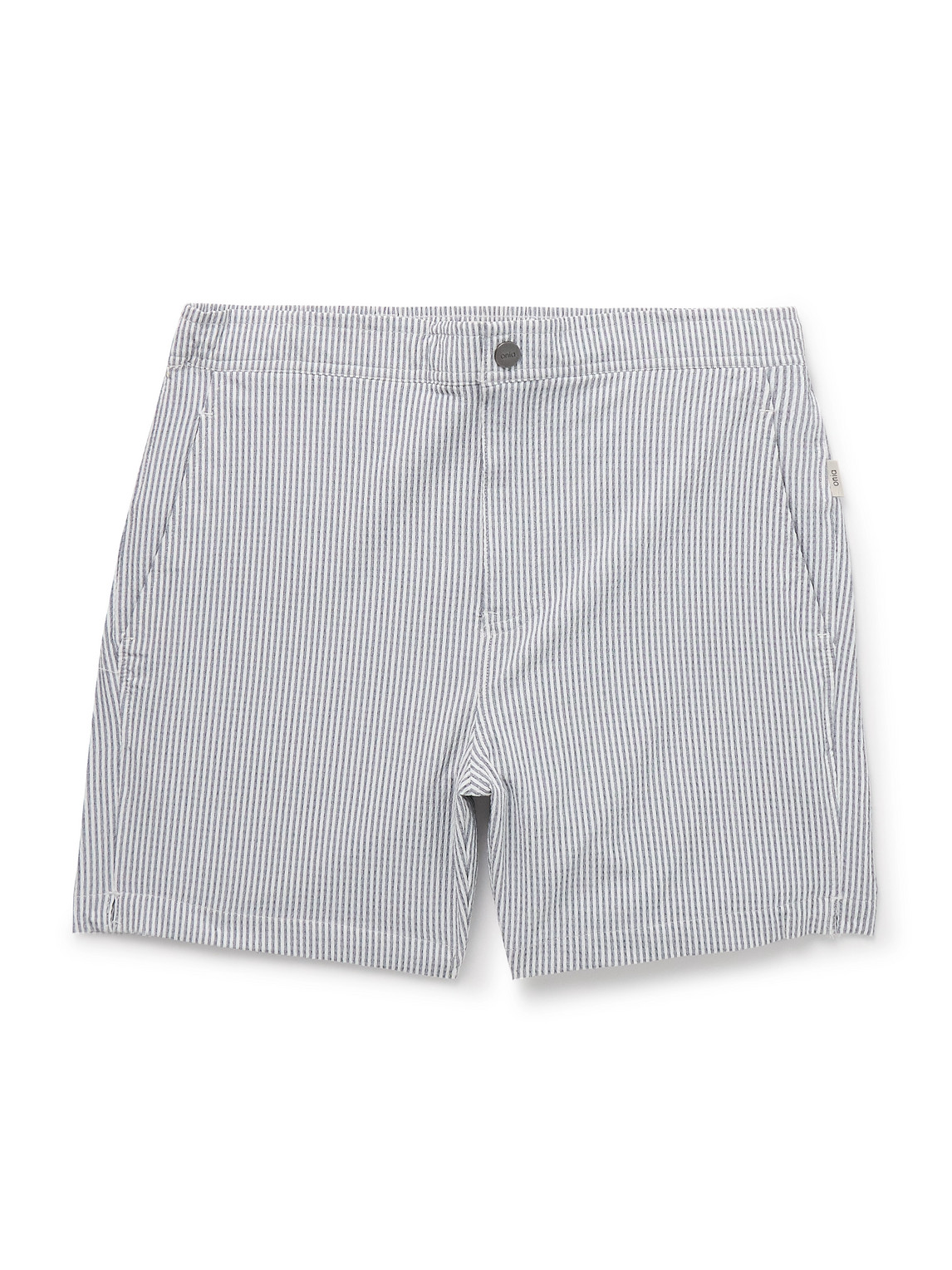 Onia - Calder Straight-Leg Mid-Length Striped Seersucker Swim Shorts - Men - Blue - XXL von Onia