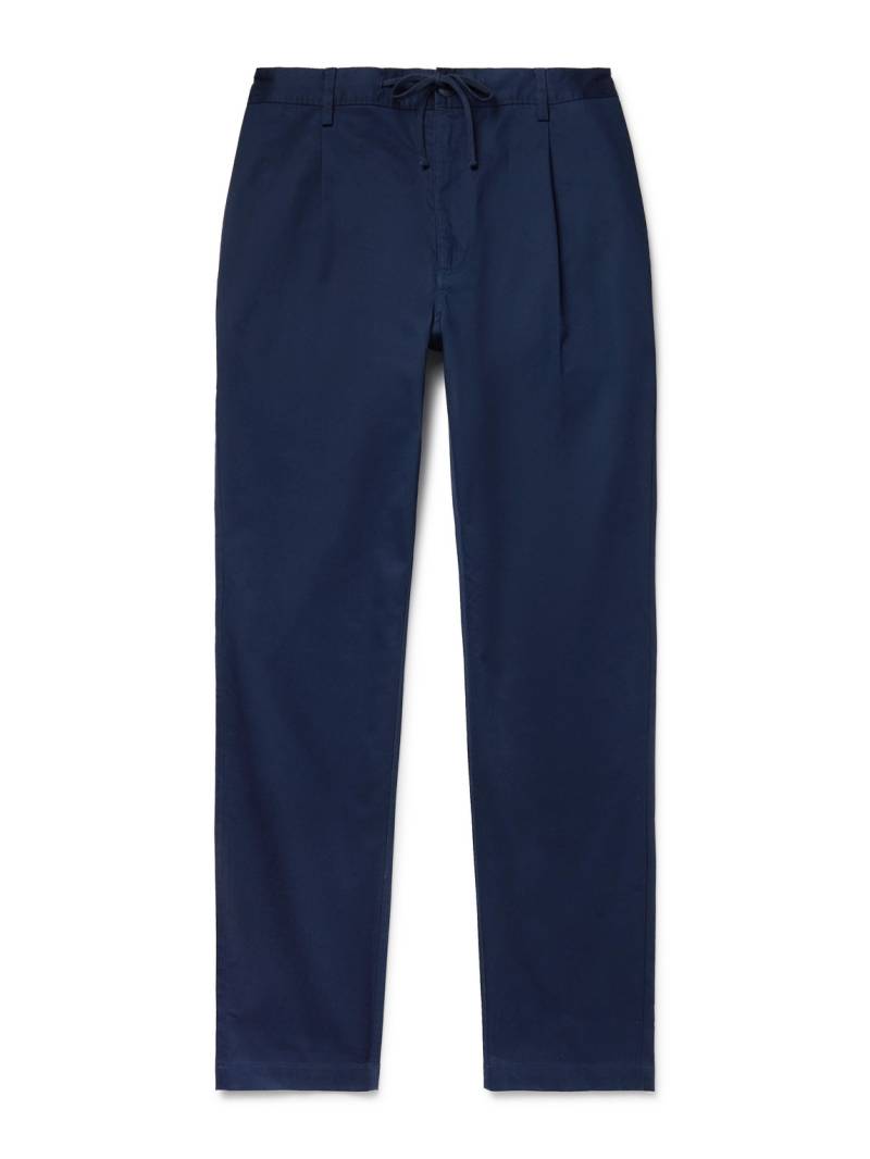 Onia - Slim-Fit Pleated Garment-Dyed Stretch-Cotton Drawstring Trousers - Men - Blue - UK/US 31 von Onia