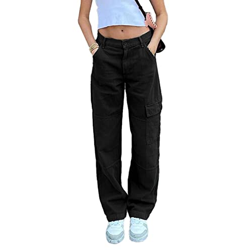 Oniissy Damen High Waist Jeans Hose mit Hoher Taille Straight Y2K Style Harajuku Streetwear Pants Casual Slim Freizeit Baggy Jeans Boyfriend Jeans 90er Hipster Flare Denim Gerade Jeanshose Mom Jeans von Oniissy