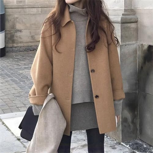 Oniissy Damen Lose Wollmantel Cardigan Jacke mittellang verdickt warm Revers Knopf Jacke mittellang lockere Passform für Herbst Winter Freizeitkleidung (Kamel) von Oniissy