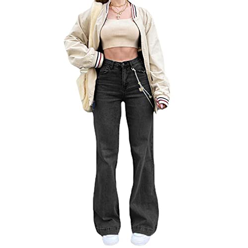 Oniissy Schlaghose im Vintage-Stil für Damen, schmal geschnittene Flare-Jeans mit hoher Leibhöhe, gerade Jeans mit weitem Bein für Damen, Vintage-Streetwear von Oniissy