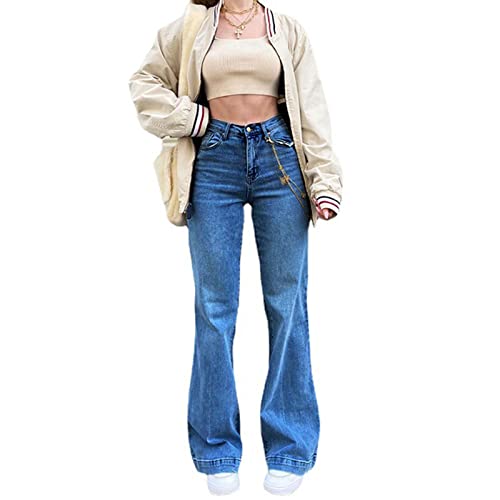 Oniissy Schlaghose im Vintage-Stil für Damen, schmal geschnittene Flare-Jeans mit hoher Leibhöhe, gerade Jeans mit weitem Bein für Damen, Vintage-Streetwear von Oniissy