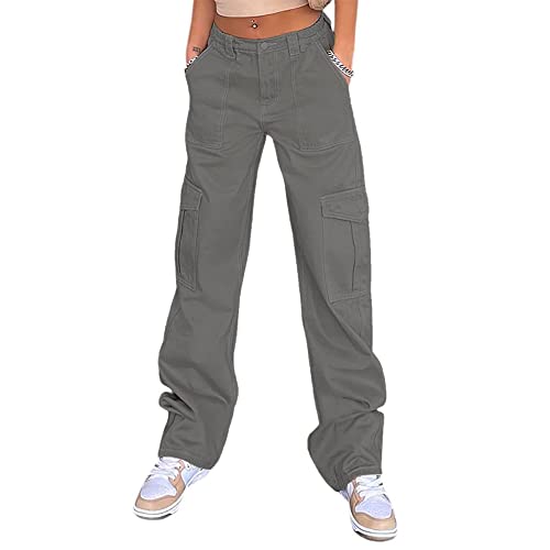 Oniissy Y2K-Hose mit hoher Taille Baggy High Waist Jeans für Damen, Stretch-Cargohose,mehrere Taschen, entspannte Passform, gerades weitem Bein, hohe Beinlänge,Y2K Boyfriend Denim Jeggings Jeanshose von Oniissy