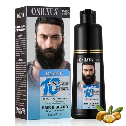 Onilyua Bartfarbe für Herren, Schwarz, 200 ml, 3-in-1-Farbe, einfachste Farbe für Männer, langanhaltendes Grau, reduziert gesundes Gesichtshaar von Onilyua