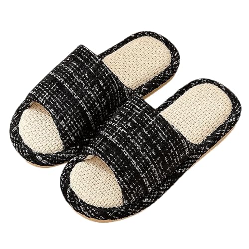 Oniphia Leinen Hausschlappen Damen Gästehausschuhe Offene Hausschuhe Waschbar Badeschuhe Anti-Rutsch Hausschuhe Sommer Hausschuh für den Innen- und Außenbereich von Oniphia