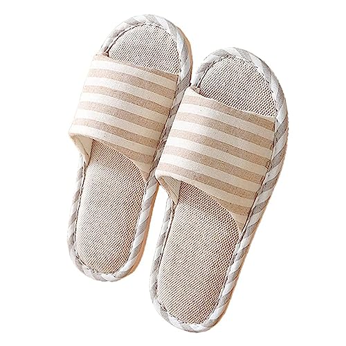 Oniphia Leinen Home Hausschuhe Leinen Slides Sommer Pantoletten Slippers für den Innenbereich Leinen Rutschfeste Haushaltsschuhe(Beige, EU37-38) von Oniphia