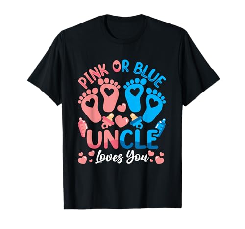 Rosa oder blauer Onkel liebt dich - Baby Gender Reveal Party T-Shirt von Onkel Outfit für Baby Party