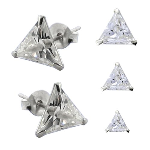 1 Paar 925 Silber Ohrstecker Dreieckig Zirkonia Strass Hip Hop Ohrringe 6mm von Online-Star