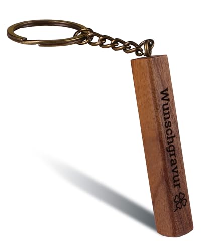 Online Schlüsselanhänger personalisiert aus Walnussholz I Schlüsselanhänger selbst gestalten, 4-seitig gravierbar I Personalisiertes Geschenk für Freundin, Freund, Papa I Schlüsselband personalisiert von Online