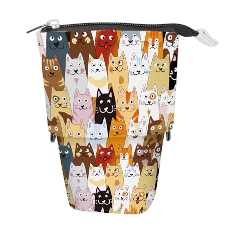 Online X-Pand 2-in-1 Federmäppchen & Stifteköcher I Wandelbare Federmappe mit Katzen-Motiv & 3 Innenfächern für Schreibutensilien, Schminke, Pinsel etc. I Pop Up Pencil Case für Schule, Uni & Büro von Online