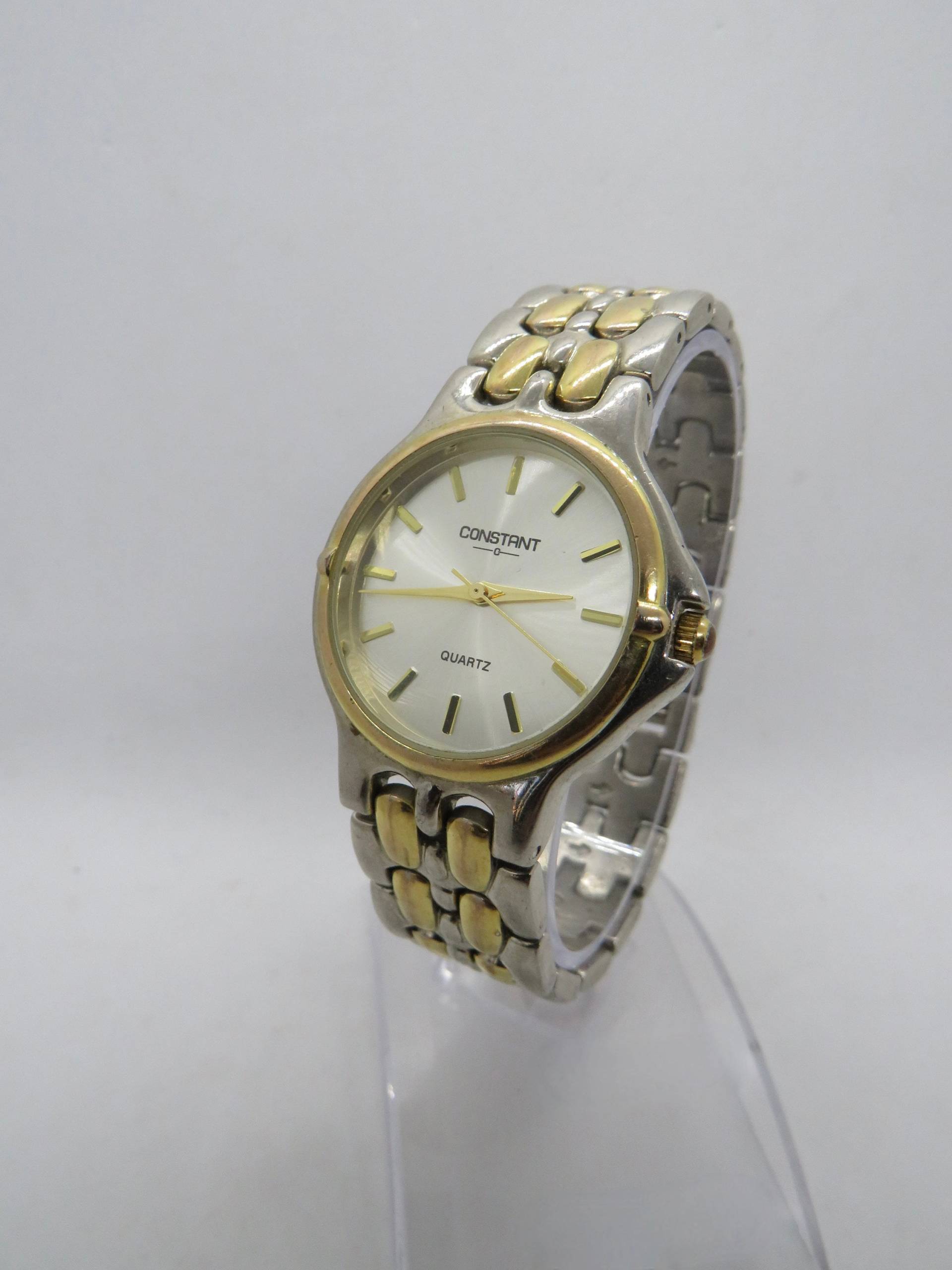 Vintage Gents Kleid Uhr/Constant Quartz Vergoldete Plattenuhr Herrenuhr Sport 7, 5" Handgelenk von OnlineRetroEmporium