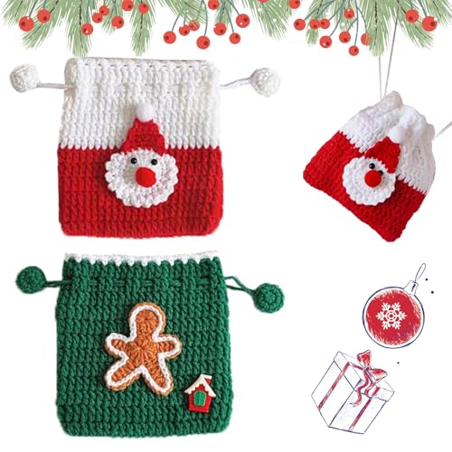 Geldbörse Weihnachten,Onlvmyur 2 Stück Weihnachts-Münzgeldbörse Verpackung Schmuck Mini Geldbörse Süßigkeiten Handgehäkelt Coin Pouch von Onlvmyur