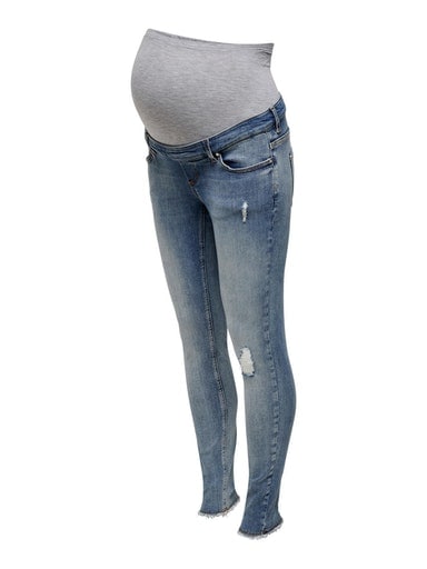 ONLY MATERNITY Umstandsjeans "OLMBLUSH MID SK ANK RW DNM NOOS" mit Destroyed Effekt von Only Maternity
