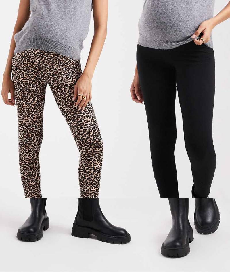 ONLY Maternity - 2er-Pack Leggings in Schwarz und mit Tierfellmuster, Umstandsmode ONLY Maternity - 2er-Pack Leggings in Schwarz und mit Tierfellmuster, Umstandsmode von Only Maternity