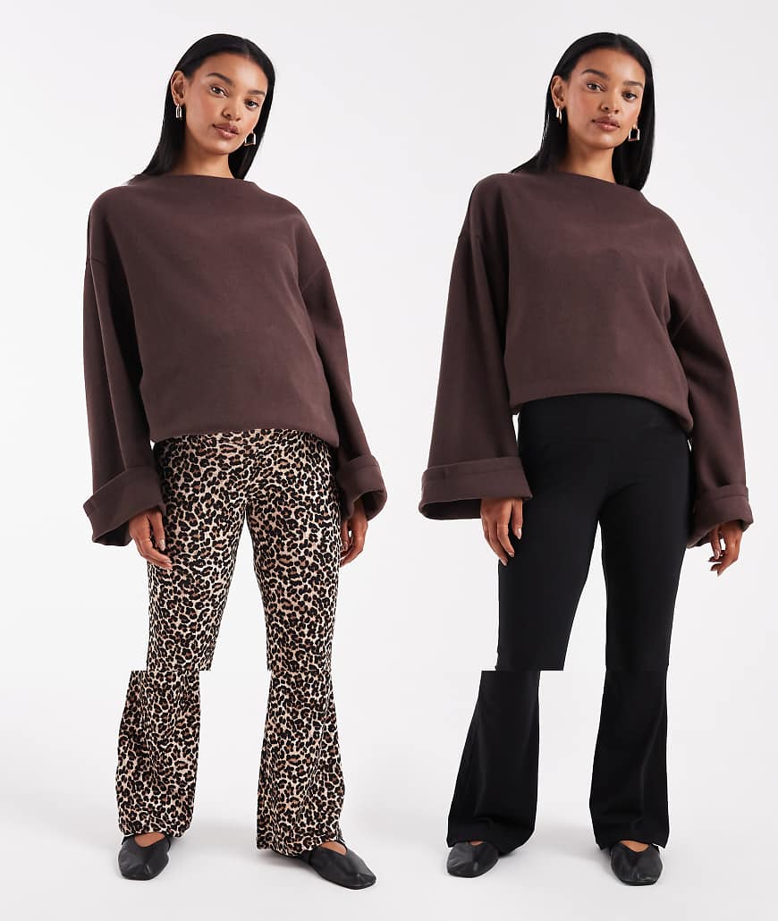 ONLY Maternity - 2er-Pack Schlaghosen in Schwarz und mit Animal-Print, Umstandsmode von Only Maternity