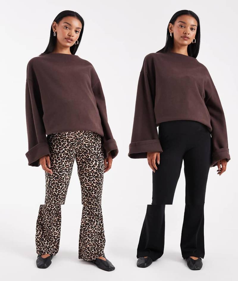 ONLY Maternity - 2er-Pack Schlaghosen in Schwarz und mit Animal-Print, Umstandsmode von Only Maternity