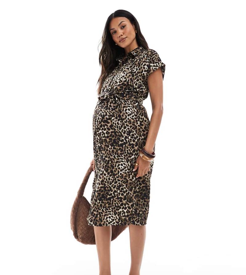 ONLY Maternity - Kurzärmliges Hemdblusenkleid mit Animalprint-Schwarz von Only Maternity