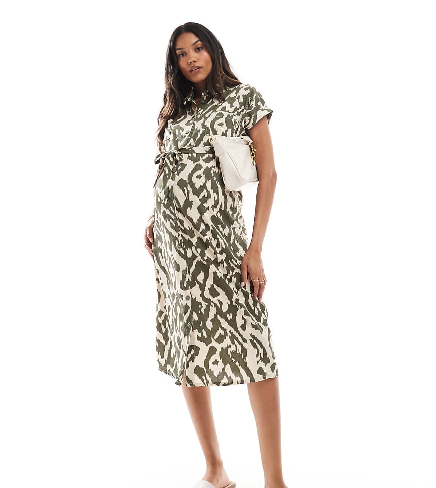 ONLY Maternity - Kurzärmliges Umstands-Hemdblusenkleid mit abstraktem Print-Neutral von Only Maternity
