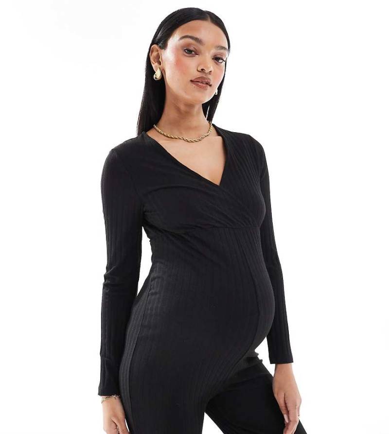 ONLY Maternity - Langärmliger Umstands-Jumpsuit aus Jersey in Schwarz von Only Maternity