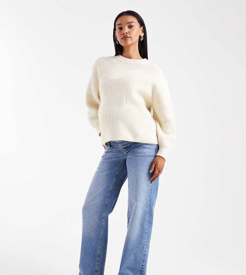 ONLY Maternity - Madison - Jeans in Mittelblau mit hohem Bund und weitem Bein, Umstandsmode von Only Maternity