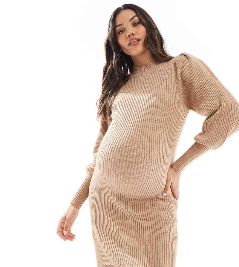 ONLY - Umstandsmode - Midikleid aus Strick in Hellbraun von Only Maternity