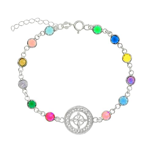 Only faith Armband Hexenknoten aus 925er Silber mit Edelsteinen, Schutzamulett, Design mit Medaillon, 17 cm + 3 cm Verlängerung, 19.0 Centimeters, Sterling-Silber, Edelsteine von Only faith