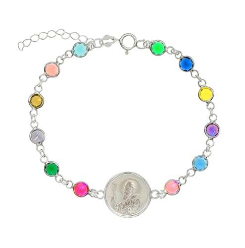 Only faith Armband Hexenknoten aus 925er Silber mit Edelsteinen, Schutzamulett, Design mit Medaillon, 17 cm + 3 cm Verlängerung, 19.0 Centimeters, Sterling-Silber, Edelsteine von Only faith