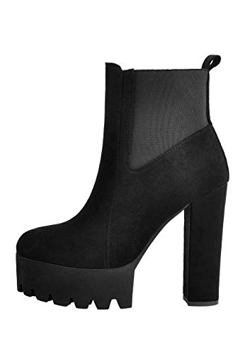 Only maker Bequeme elastische Plateaustiefel für Damen runde Zehe klobige High Heel Pull on Ankle Booties Black EU 43 von Only maker