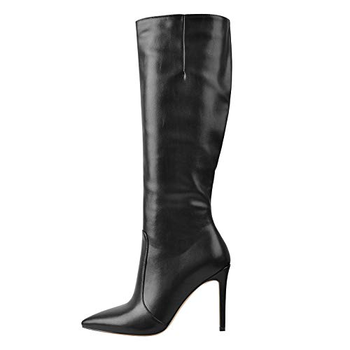 Only maker Damen Klassische Stiefel Spitze Stiletto Boots Langschaftstiefel Kniehohe Lederimitat Schwarz 39 EU von Only maker