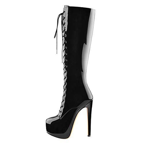 Only maker Damen Langschaft Stiefel Stiletto Schnürstiefel Plateau Lack Schwarz 43 EU Only maker Damen Langschaft Stiefel Stiletto Schnürstiefel Plateau Lack Schwarz 43 EU von Only maker