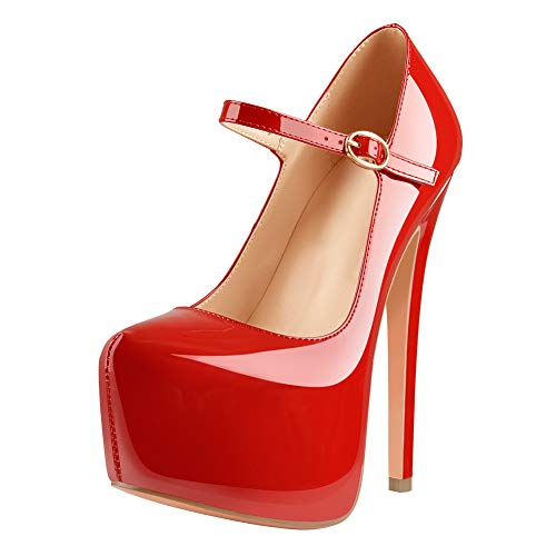 Only maker Damen Mary Jane Pumps Runde Zehen Plateau Stiletto Lack High Heels Knöchelriemchen Schuhe Rot 38 EU Only maker Damen Mary Jane Pumps Runde Zehen Plateau Stiletto Lack High Heels Knöchelriemchen Schuhe Rot 38 EU von Azinol
