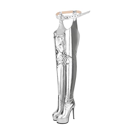 Only maker Damen Overknees Chap Boots Plateau Stiletto Stiefel Sexy High Heels Stiefel Metallic Silber 40 EU Only maker Damen Overknees Chap Boots Plateau Stiletto Stiefel Sexy High Heels Stiefel Metallic Silber 40 EU von Only maker