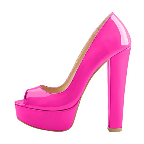 Only maker Damen Peeptoe High Heels Elegante Plateau Pumps Blockabsatz Lack Optik Pink 39 EU von Only maker