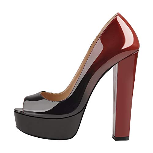 Only maker Damen Peeptoe High Heels Elegante Plateau Pumps Blockabsatz Lack Optik Schwarz-Rot Farbverlauf EU 45 Only maker Damen Peeptoe High Heels Elegante Plateau Pumps Blockabsatz Lack Optik Schwarz-Rot Farbverlauf EU 45 von Only maker