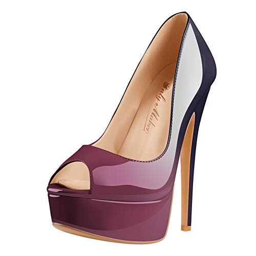 Only maker Damen Peeptoes Plateau Pumps Elegante Stiletto High Heels Blau Lila 45 EU von Only maker