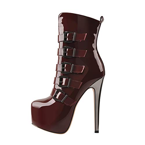 Only maker Damen Plateau Halbstiefel mit Metall-Pfennigabsatz Kurzshcaftstiefeletten Weinrot EU 38 von Only maker