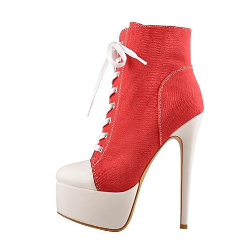 Only maker Damen Plateau Knöchel Stiefel Schnürstiefeletten mit Stilettoabsatz Stiefeletten Canvas Rot EU41 von Only maker