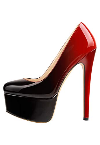 Only maker Damen Plateau Pumps Stiletto High Heels Slip on Geschlossene Elegante Damenschuhe Lackoptik Schwarz Rot 35 EU von Only maker