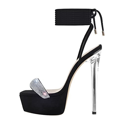 Only maker Damen Plateau Sandaletten mit Pfennigabsatz Stilettos Abendschuhe Riemchensandalen Knöchelriemchen Absatzschuhe Schwarz EU 36 von Only maker
