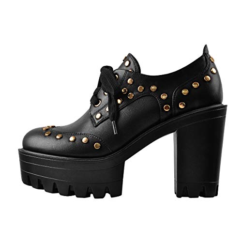 Only maker Damen Plateau Schnürschuhe Blockabsatz Pumps Lederoptik mit Gold Verzierung 42 EU von Only maker