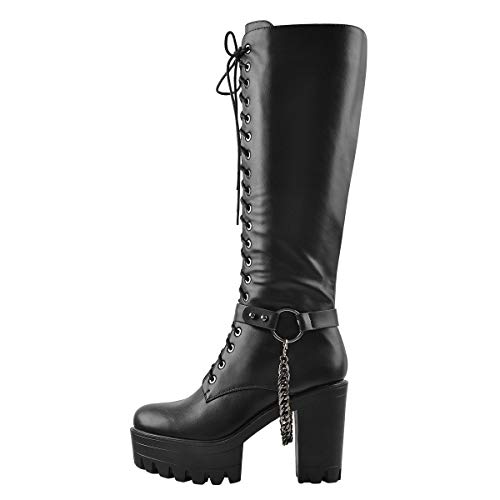 Only maker Damen Plateau Stiefel Reißverschluss Langschaft Schuhe mit Metall Ketten Kunstleder Schwarz 44 EU Only maker Damen Plateau Stiefel Reißverschluss Langschaft Schuhe mit Metall Ketten Kunstleder Schwarz 44 EU von Only maker