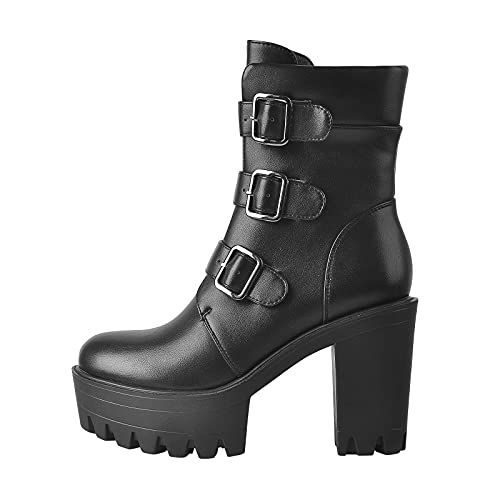 Only maker Damen Plateau Stiefeletten Blockabsatz Biker Boots Lederimitat Schwarz 35 EU von Only maker