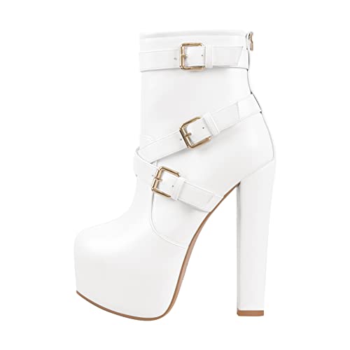 Only maker Damen Plateau Stiefeletten Chunky Ankle Boots Warm Gefüttert Reißverschluss Verziert Riemen Schnallen Lederimitat Weiß 38 EU Only maker Damen Plateau Stiefeletten Chunky Ankle Boots Warm Gefüttert Reißverschluss Verziert Riemen Schnallen Lederimitat Weiß 38 EU von Only maker