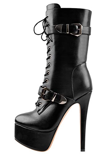 Only maker Damen Plateau Stiefeletten Halbschaft Biker Stiefel Stiletto Punk Gohtic mit Verziertem Riemen Schnalle Schwarz 37 EU von Only maker