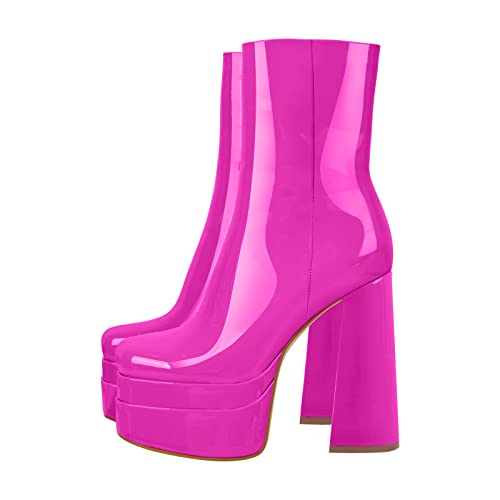 Only maker Damen Plateau Stiefeletten Stretch Kurzschaft Stiefel Ankle Boots Lack Viva Magenta 41 EU von Only maker