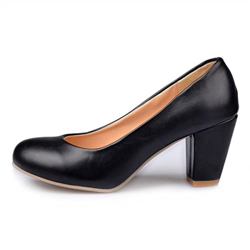 Only maker Damen Pumps Blockabsatz Elegante Damenschuhe Runde Zehen Slip on Chunky Heels Schlupfschuhe Schwarz PU 40.5 EU von Only maker