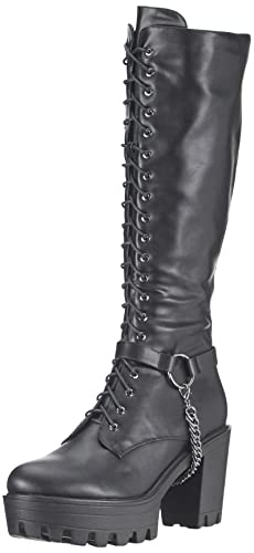 Only maker Damen Reißverschluss Stiefel Langschaft Plateau Schuhe mit Metall Ketten Schwarz 40 EU von Only maker