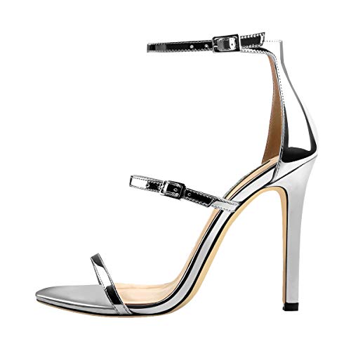 Only maker Damen Riemchen Sandaletten High Heels Stiletto Absatz Sandalen Silber 38 EU von Only maker